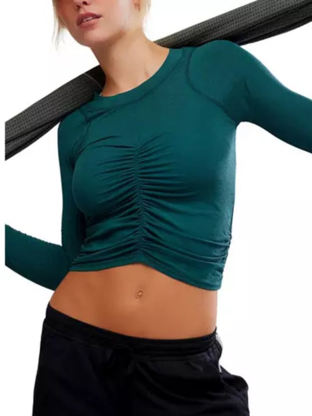FP Movement Women's Tempo Ruched Long Sleeves Size L Evergreen Color NWT